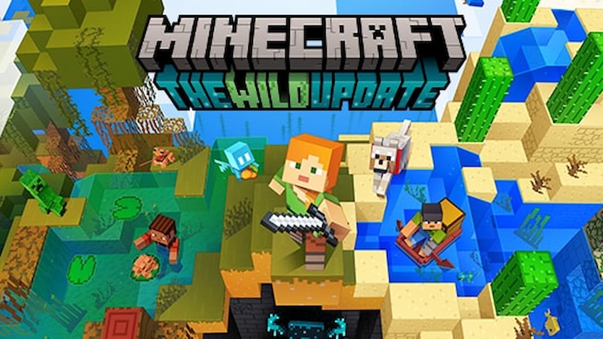Minecraft's Wild Update picture with a female character with a sword.