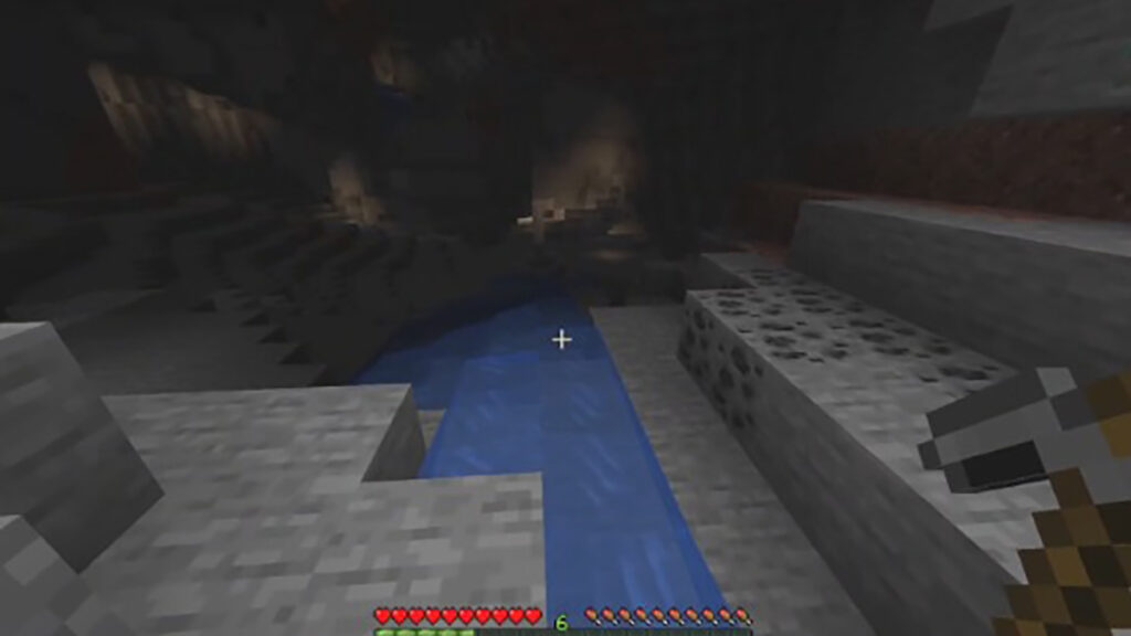 A deep cave in Minecraft.