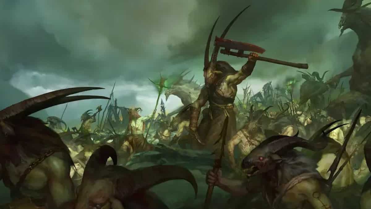 Moon Clan warriors from Diablo 4 charging into battle.