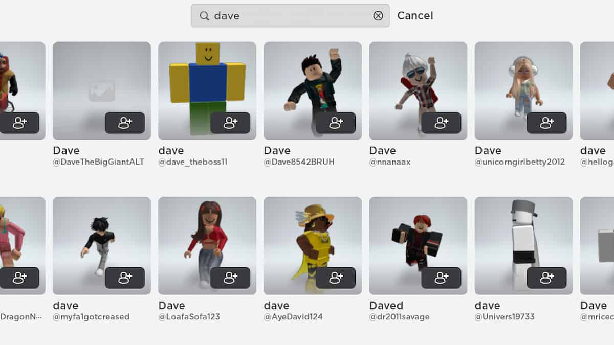 roblox screen showing list of friends to add