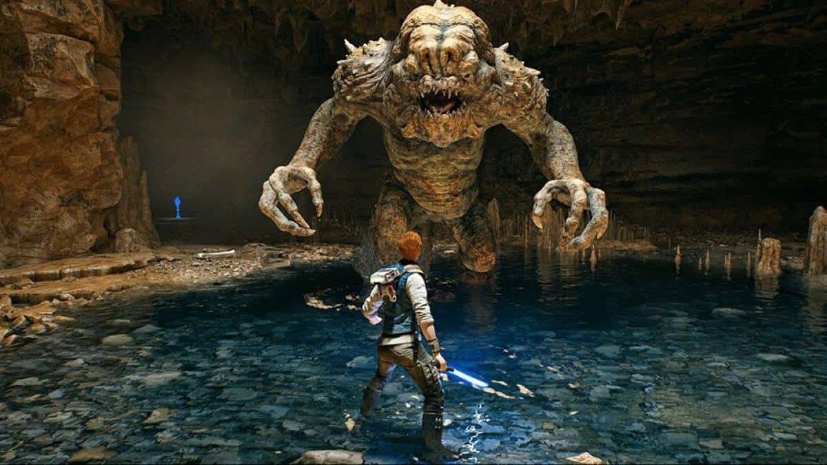 Cal faces the gigantic Rancor