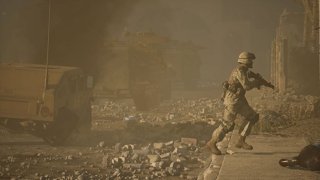 soldier in battle scene in six days in fallujah