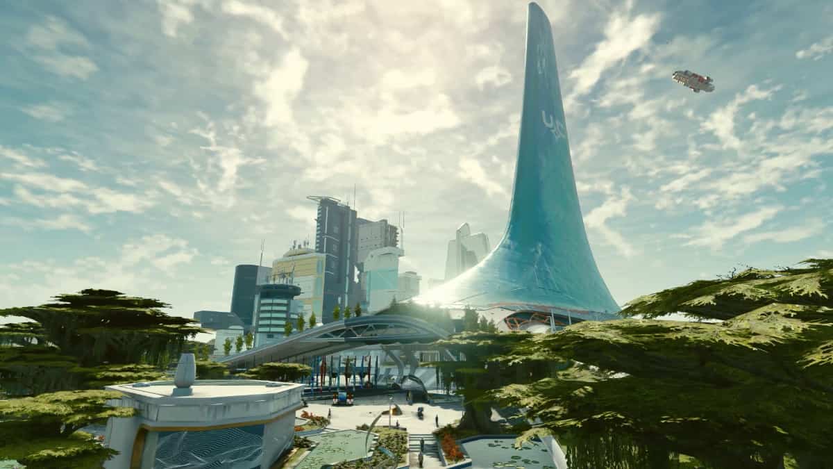 Starfield screenshot of a city.