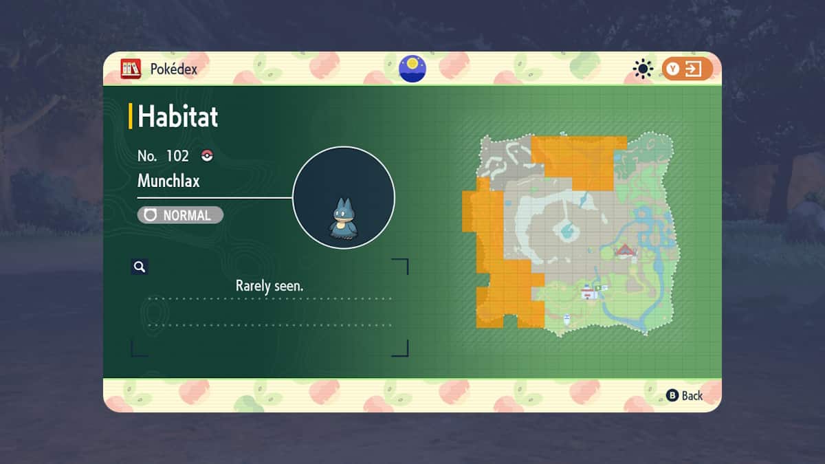 Emplacement de la carte Munchlax dans le DLC The Teal Mask Pokémon Écarlate et Violet