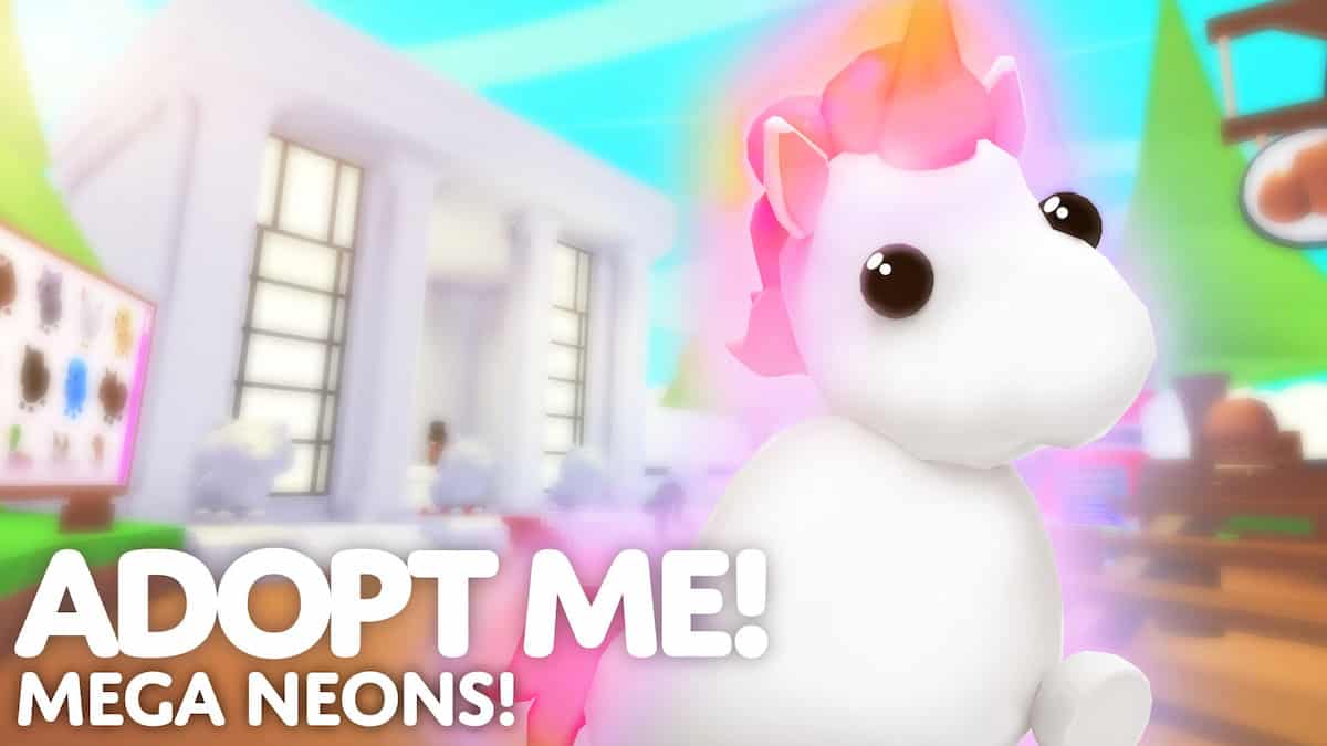 Image of Mega Neon Unicorn from Roblox Adopt Me.