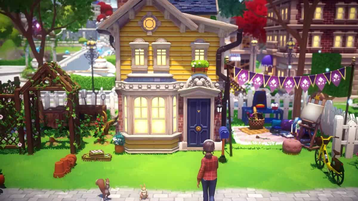 Player and critter head into house in Disney Dreamlight Valley