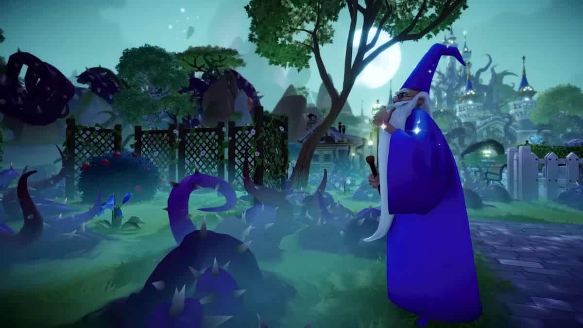 Merlin ponders how to clear Night Thorns in Disney Dreamlight Valley
