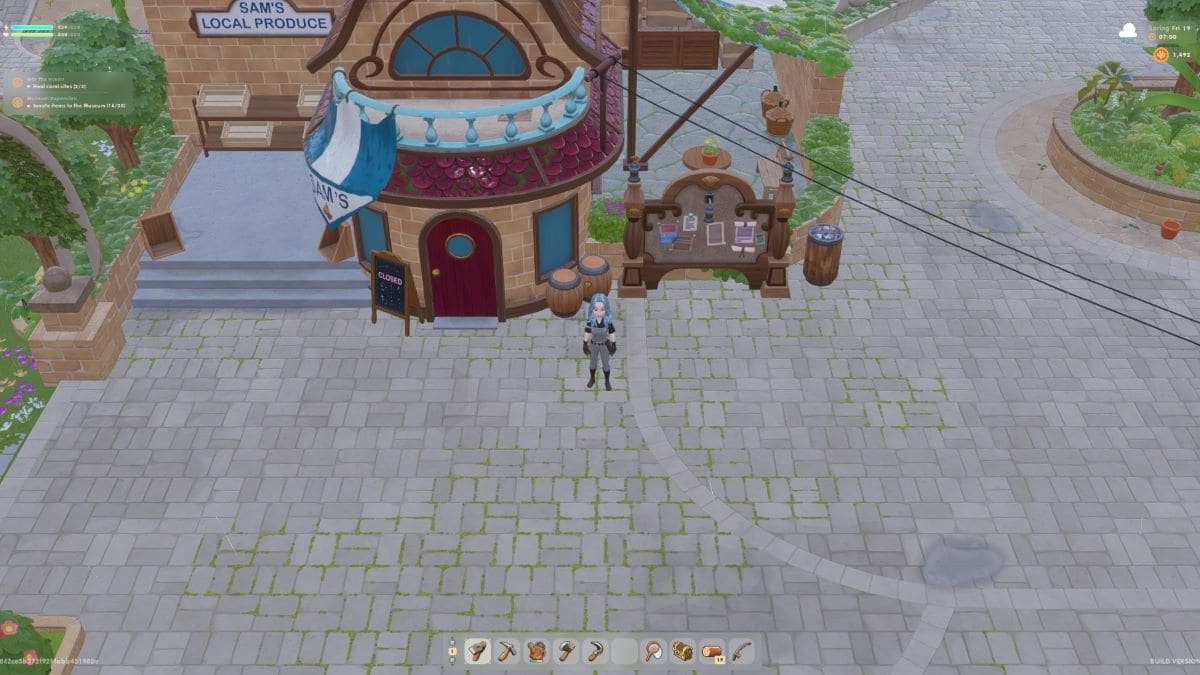 Player stands outside Sam's General Store in Coral Island