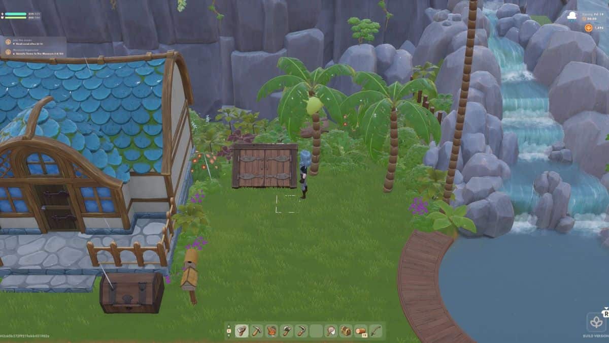 Player inspects the cellar outside her house in Coral Island