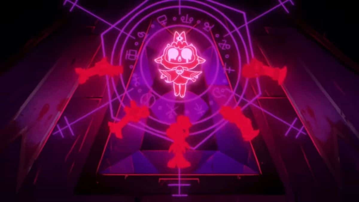 Cult leader rises up in a sigil in Cult of the Lamb