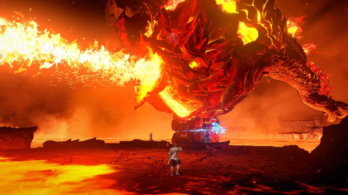 Player battles a gigantic dragon in Granblue Fantasy: Relink