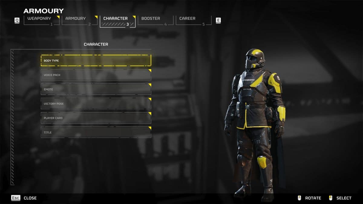 Player customizes character in Helldivers 2