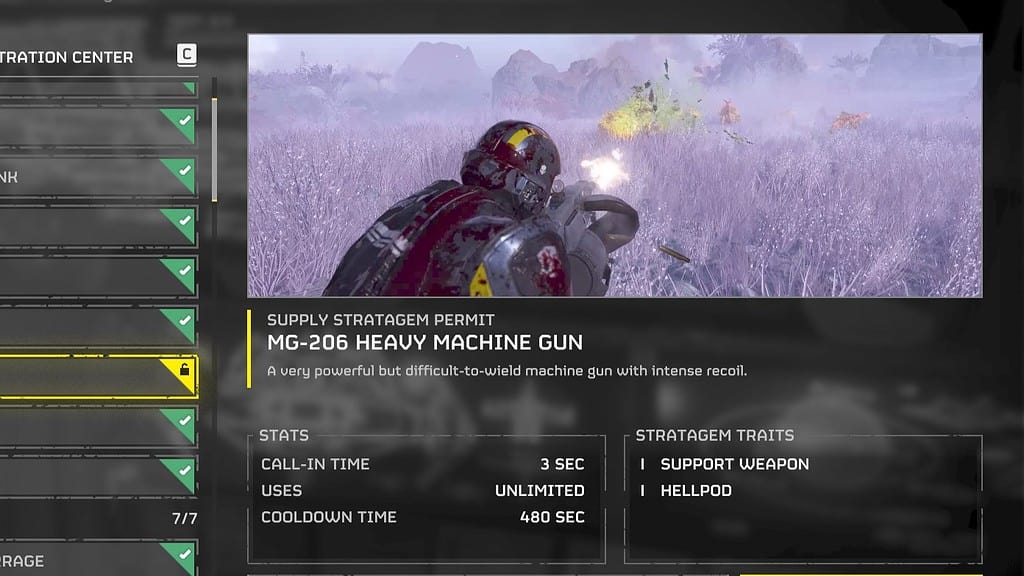 Helldivers 2 screenshot of the new machine gun