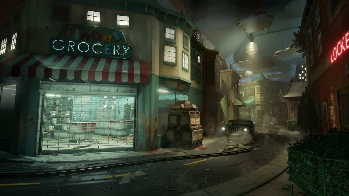 The Outlast Trials image of city streets with a grocery store in front