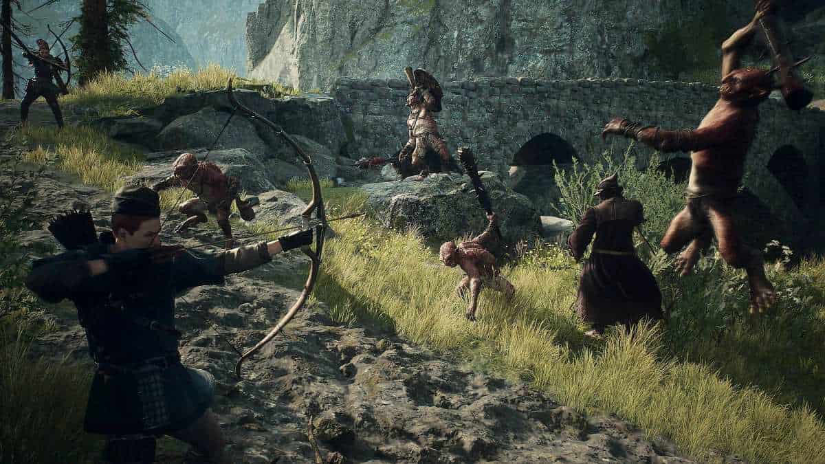 Archer shoots arrows at a horde of enemies in Dragon's Dogma 2