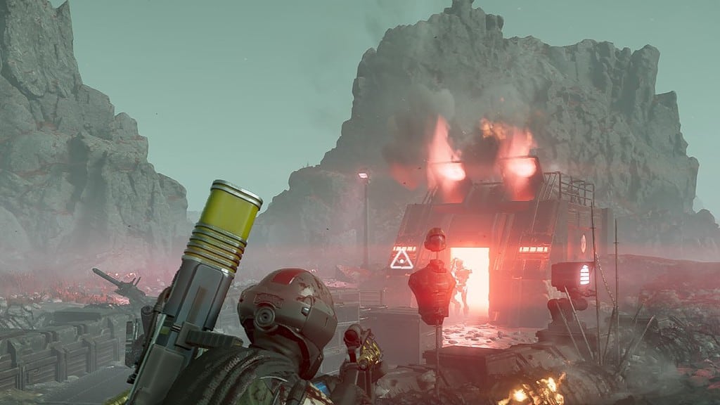 Helldivers 2 image of a bot fabricator with a trooper emerging