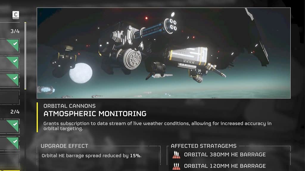 Helldivers 2 screenshot of the new Level 4 Ship upgrade Atmospheric Monitoring
