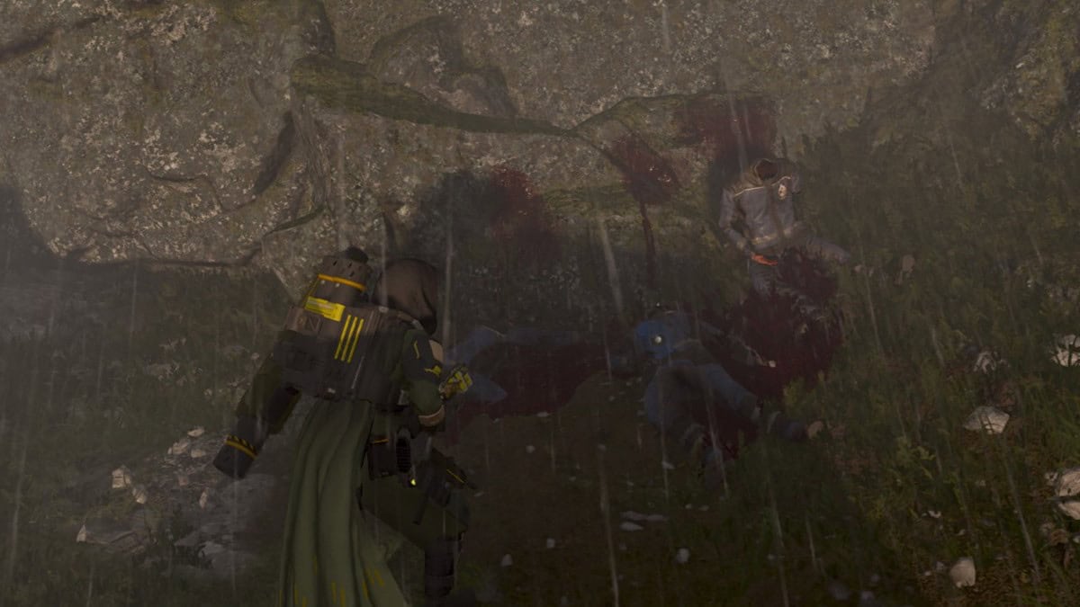 Helldivers 2 image of a player looking at three dead SEAF soldiers