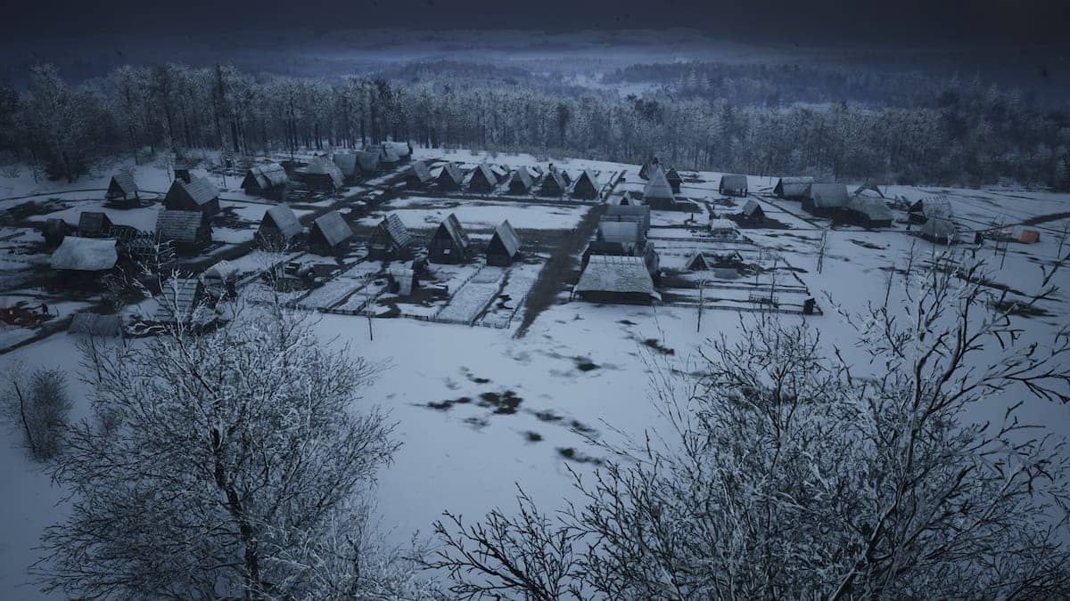 Manor Lords image of a village in winter