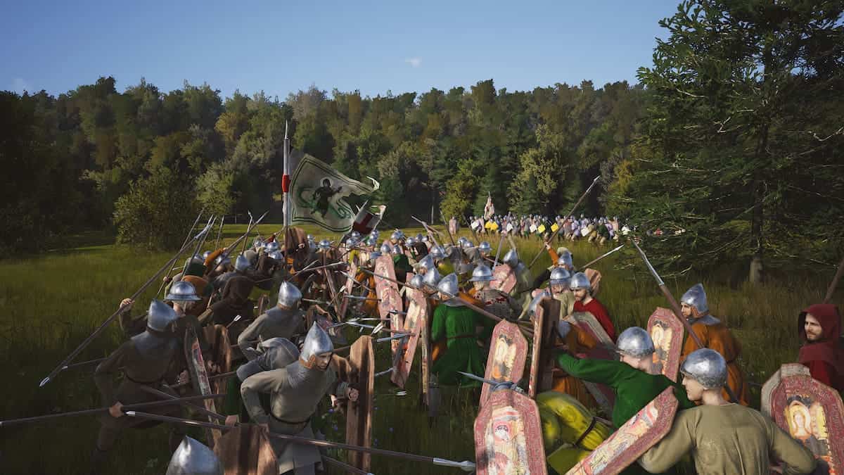 Screenshot of a battle in Manor Lords