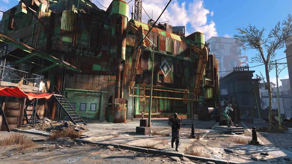 Screenshot of a raider base in Fallout 4