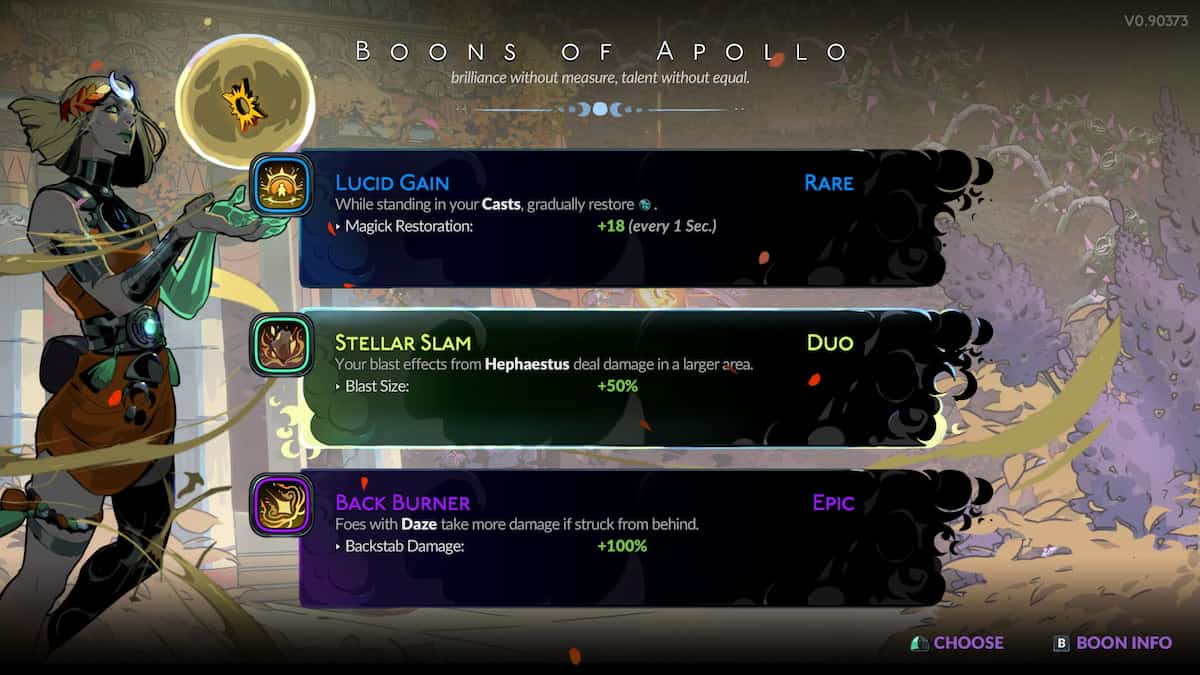 Hades 2 image of the Boon selection screen with a Duo Boon offered