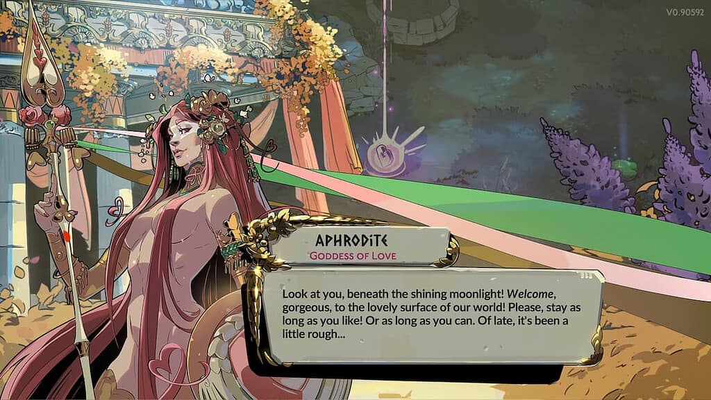 Aphrodite, Goddess of Love, welcome screen in Hades 2