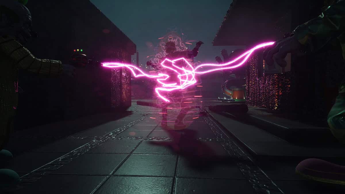 Killer Klowns From Outer Space: The Game human cought by purple rays
