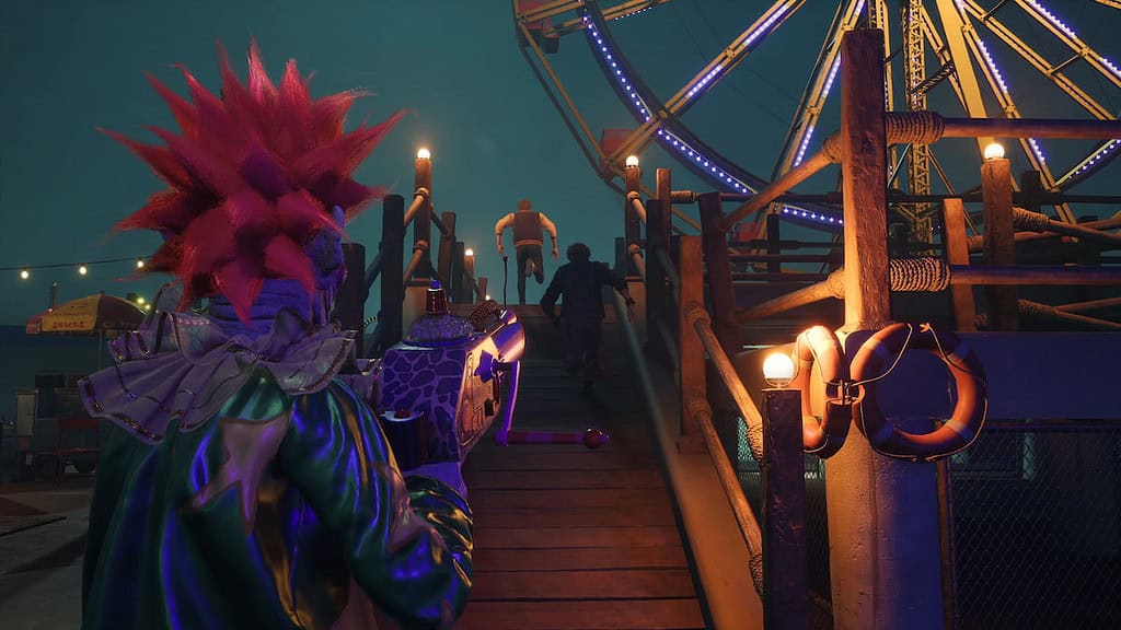 Killer Klowns From Outer Space: The Game Clown aiming at some humans