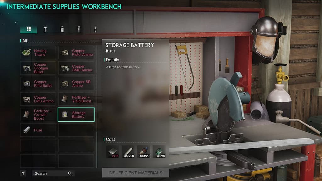 Once Human Intermediate Workbench Screen with Storage Battery highlighted