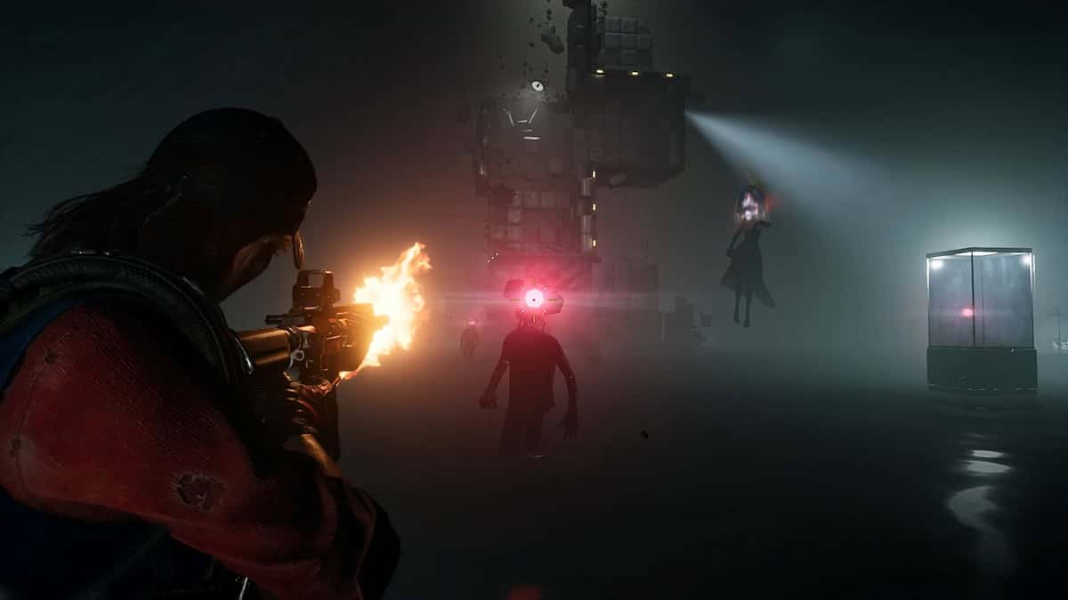 Once Human player aiming a flamethrower at a monster