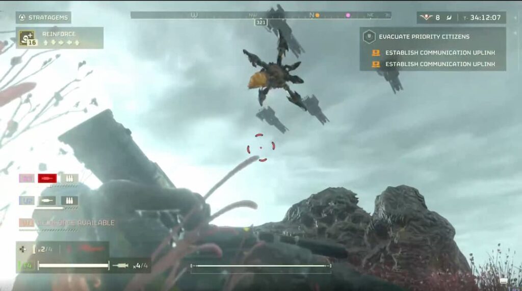 Helldivers 2 player blasting the Behemoth Charger with a Quasar Cannon