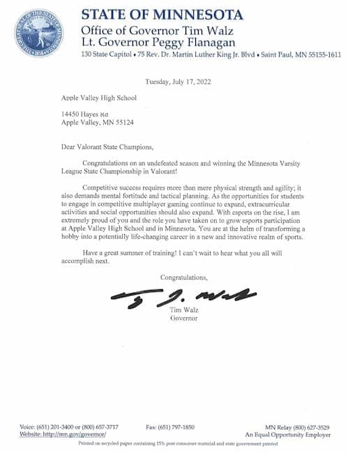 The endorsement of esports and Valorant Championship winners by US Vice Presidential Candidate