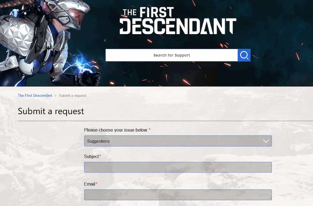 The First Descendant screenshot of TFD support page