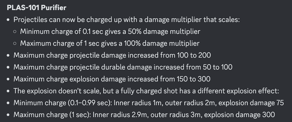 Changes made to PLAS-101 in the latest Helldivers 2 patch.