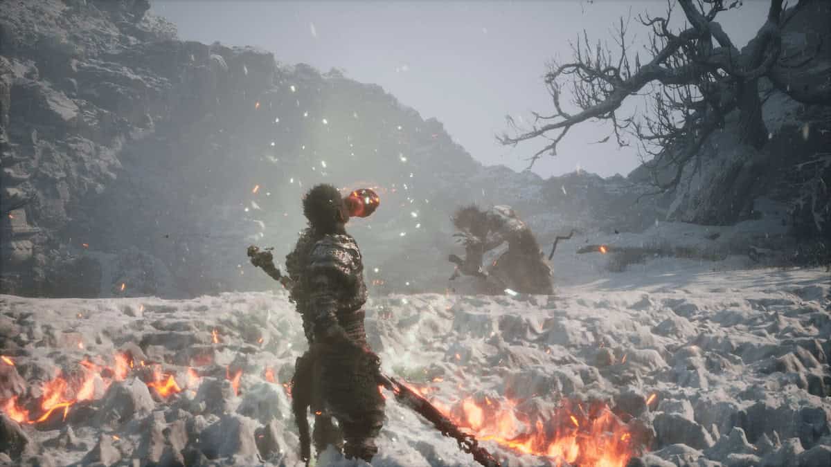Black Myth Wukong protagonist drinking a potion before a boss fight