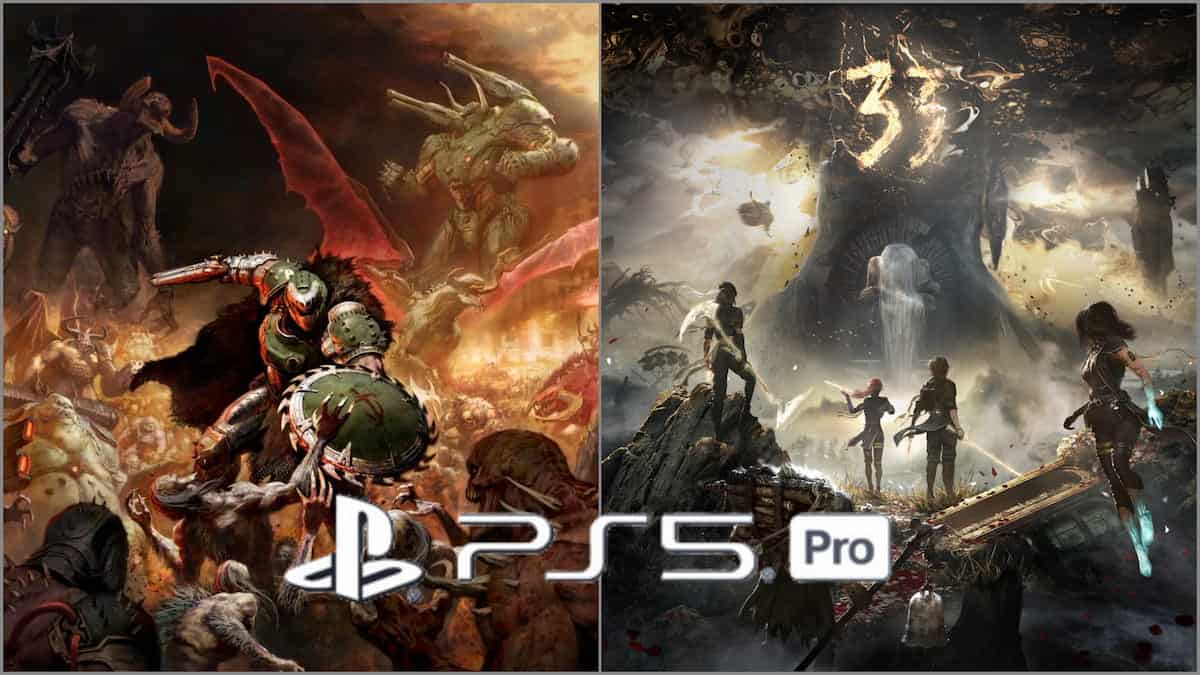 PlayStation DOOM: The Dark Ages and Clair Obscur: Expedition 33 promo images with PS5 Pro logo
