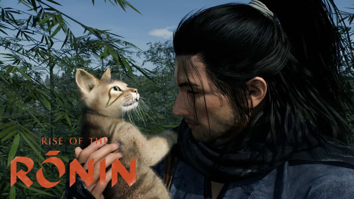 Rise of the Ronin PC character holding a cat