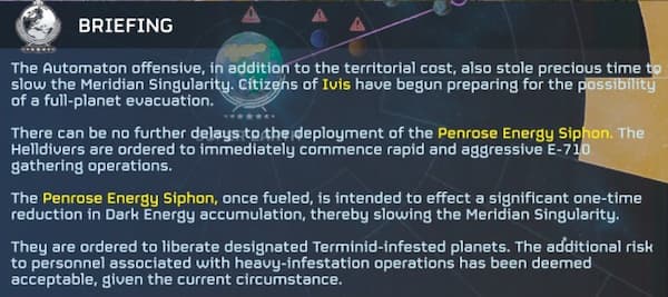 The briefing for the latest Major Order in Helldivers 2.