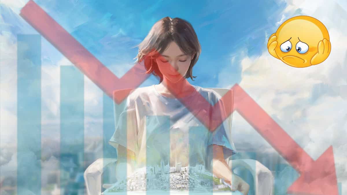 inZOi image of a girl with a graph going down and a worried emoji