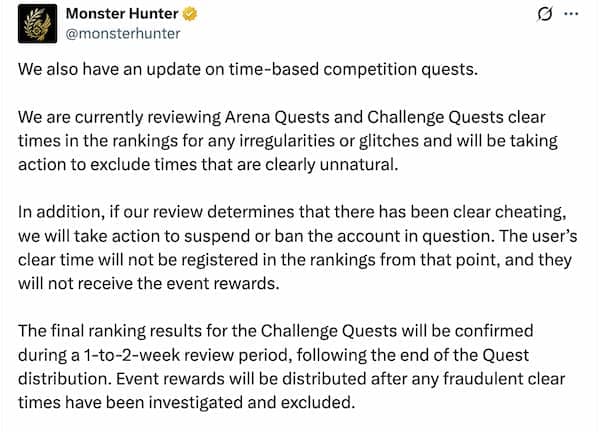 Changes for the Challenge and Arena Quests in Monster Hunter Wilds.
