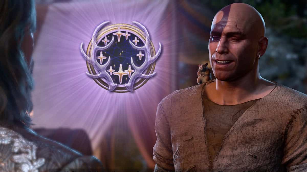 Baldur's Gate 3 image of Minsc with a glowing symbol for the Circle of Stars Druid