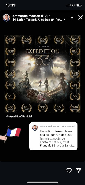 Clair Obscur Expedition 33 Instagram Story by Emmanuel Macron