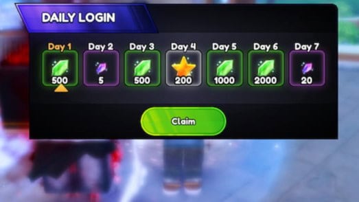 Anime Last Stand Daily login bonuses screen showing all the possible rewards