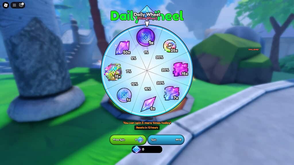 Anime Last Stand Daily Wheel screen showing various possible rewards