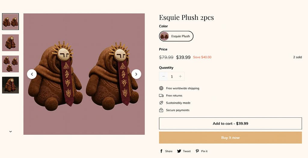 Clair Obscur: Expedition 33 screenshot of Esquie plushies from the website esquieplushies.com