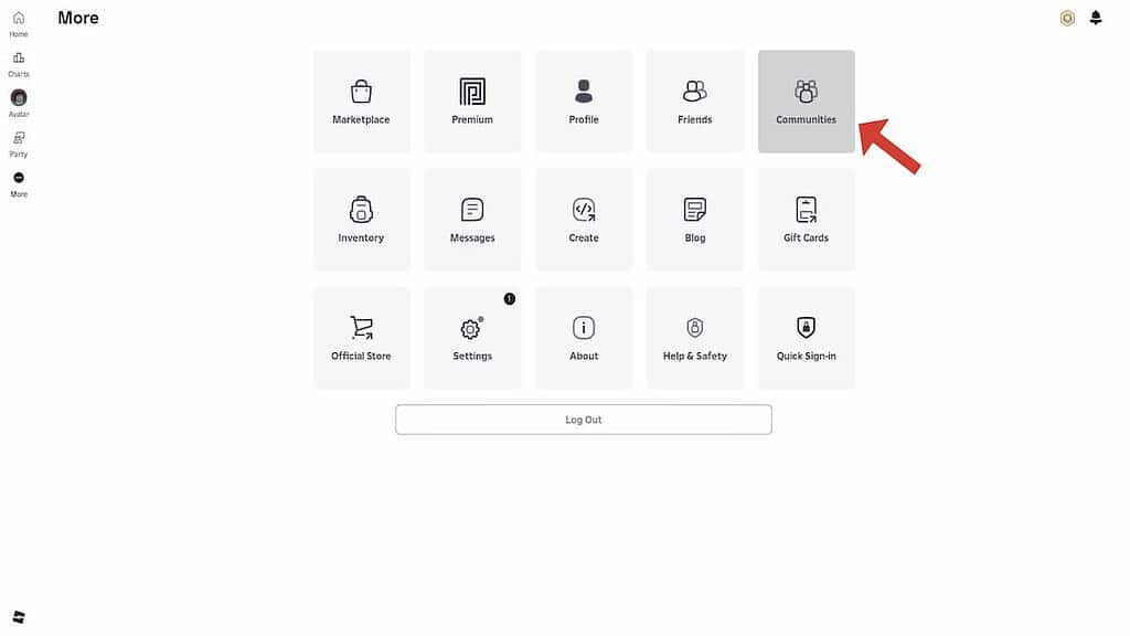 Communities tab on Roblox