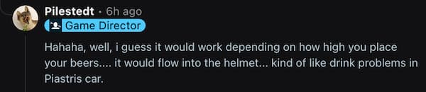 Pilestedt on pouring beers into the helmet.