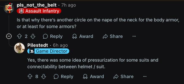 Pilestedt on the connectability between the suit and the helmet in Helldivers 2.
