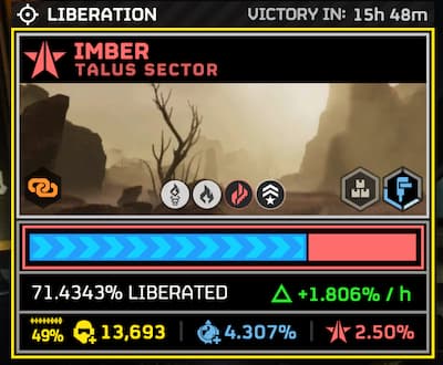 The progress on Imber, New Hellmire, in Helldivers 2.